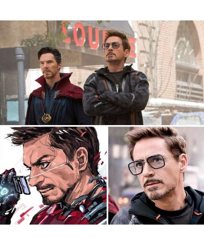 Oversized Tony Stark Sunglasses Vintage Square Metal Frame Eyeglasses for Men Women - Iron Man and Spider-Man Sun Glasses - C...