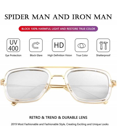 Oversized Tony Stark Sunglasses Vintage Square Metal Frame Eyeglasses for Men Women - Iron Man and Spider-Man Sun Glasses - C...