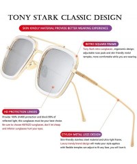 Oversized Tony Stark Sunglasses Vintage Square Metal Frame Eyeglasses for Men Women - Iron Man and Spider-Man Sun Glasses - C...