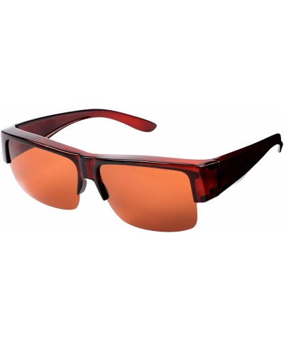 Semi-rimless Over Glasses Sunglasses Semi Rimless Polarized Lens Fitover Sunglasses - Brown - CY196QRWEDH $23.15