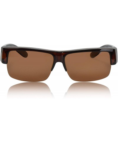 Semi-rimless Over Glasses Sunglasses Semi Rimless Polarized Lens Fitover Sunglasses - Brown - CY196QRWEDH $11.26