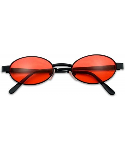 Oval Small 1990's Retro Narrow Oval Color Tinted Sunglasses Slim Metal Shades - Black Frame - Red - C318EGTY7RA $12.06