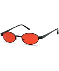 Oval Small 1990's Retro Narrow Oval Color Tinted Sunglasses Slim Metal Shades - Black Frame - Red - C318EGTY7RA $12.06