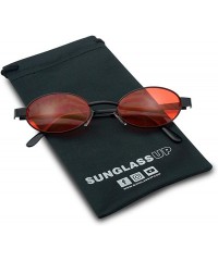 Oval Small 1990's Retro Narrow Oval Color Tinted Sunglasses Slim Metal Shades - Black Frame - Red - C318EGTY7RA $12.06