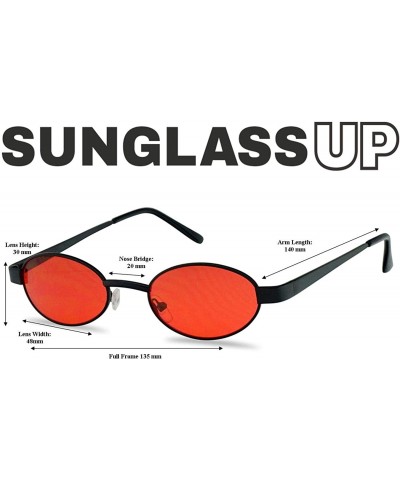 Oval Small 1990's Retro Narrow Oval Color Tinted Sunglasses Slim Metal Shades - Black Frame - Red - C318EGTY7RA $12.06