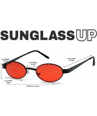 Oval Small 1990's Retro Narrow Oval Color Tinted Sunglasses Slim Metal Shades - Black Frame - Red - C318EGTY7RA $12.06