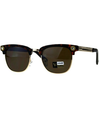 Rectangular Luxury Bling Rhinestone Half Horn Rim Rectangular Sunglasses - Tortoise Brown - CH18CT3X8KA $15.24