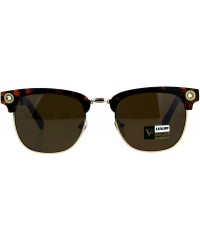 Rectangular Luxury Bling Rhinestone Half Horn Rim Rectangular Sunglasses - Tortoise Brown - CH18CT3X8KA $15.24