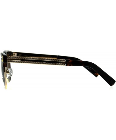 Rectangular Luxury Bling Rhinestone Half Horn Rim Rectangular Sunglasses - Tortoise Brown - CH18CT3X8KA $15.24