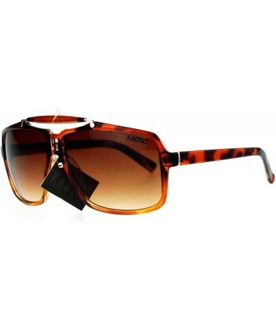 Rectangular Mens Retro Squared Matte Plastic Pilot Racer Sunglasses - Tortoise - C3125RFVEVX $8.34