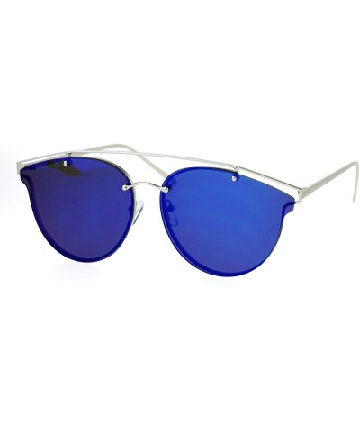 Rimless Womens Sunglasses Trendy Arched Metal Top Rims Behind Mirror Lens UV400 - Silver (Blue Mirror) - C1186L3K95N $23.28