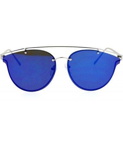 Rimless Womens Sunglasses Trendy Arched Metal Top Rims Behind Mirror Lens UV400 - Silver (Blue Mirror) - C1186L3K95N $12.25