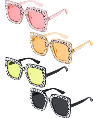 Oversized Oversize Square Sparkling Sunglasses Yellow - C018YCTDL8K $16.36