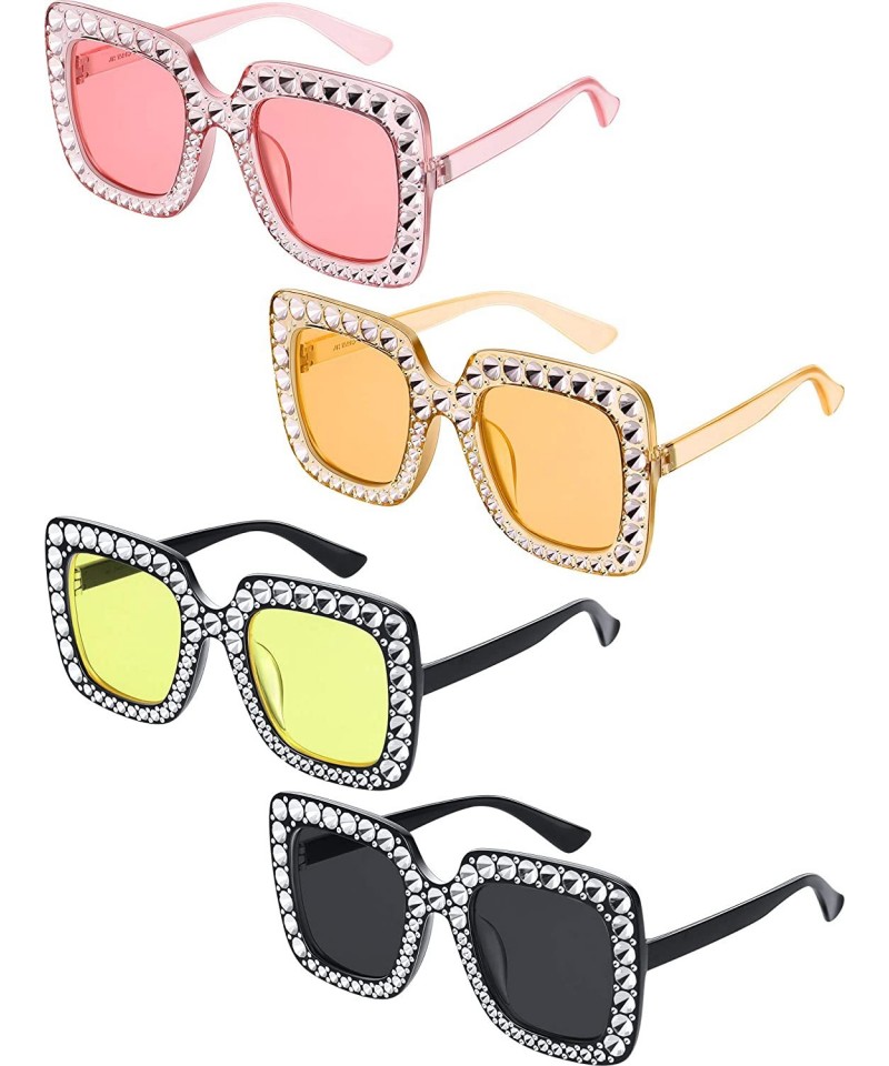 Oversized Oversize Square Sparkling Sunglasses Yellow - C018YCTDL8K $16.36