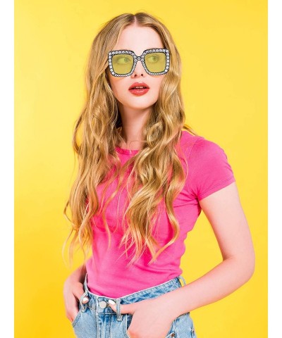 Oversized Oversize Square Sparkling Sunglasses Yellow - C018YCTDL8K $16.36