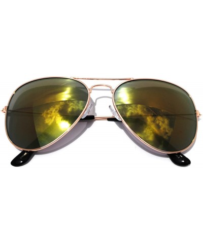 Aviator Classic Aviator Full Mirror Lens Sunglasses Metal Frame Gold Color Unisex - 1_yellow - C411MD60655 $18.11