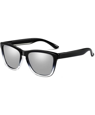 Square Sunglasses Polarized Female Male Full Frame Retro Design - Black Silver - CX18NW52YUQ $19.26