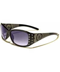 Rectangular Womens Designer Bifocal Sunglasses with Rhinestones - Hard Case Included - Black - CY11W2OPVAH $15.81