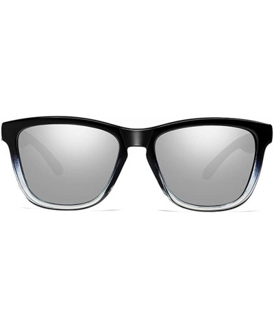 Square Sunglasses Polarized Female Male Full Frame Retro Design - Black Silver - CX18NW52YUQ $19.78