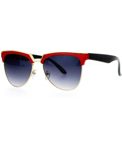 Cat Eye Hipster Retro Half Horn Rim Cat Eye Sunglasses - Red Smoke - C112FV9970Z $11.17