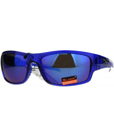 Rectangular Xloop Sports Sunglasses Mens Stylish Rectangular Wrap Around Shades - Blue (Blue Mirror) - CJ18DC98SRS $19.74