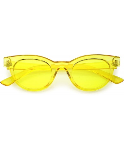 Round Women's Transparent Horn Rimmed Color Tinted Round Lens Cat Eye Sunglasses 47mm - Yellow / Yellow - C81883XO639 $19.32