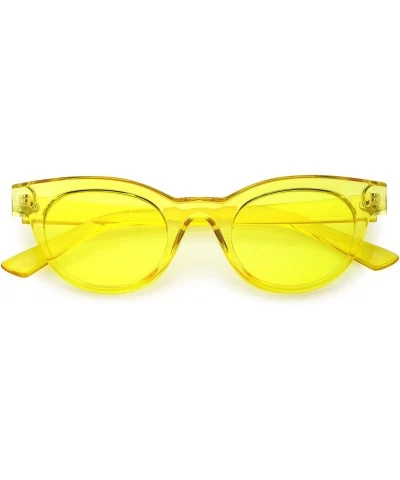Round Women's Transparent Horn Rimmed Color Tinted Round Lens Cat Eye Sunglasses 47mm - Yellow / Yellow - C81883XO639 $17.85