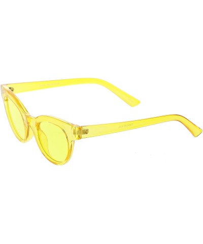 Round Women's Transparent Horn Rimmed Color Tinted Round Lens Cat Eye Sunglasses 47mm - Yellow / Yellow - C81883XO639 $10.51