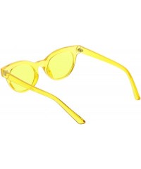 Round Women's Transparent Horn Rimmed Color Tinted Round Lens Cat Eye Sunglasses 47mm - Yellow / Yellow - C81883XO639 $10.51