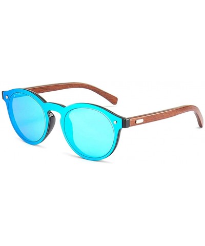 Round Mens Wood Sunglasses Mirror Women Sun Glasses Round One Pieces Lens Eyewear 2019 - Blue Mirror - CG18IL5NMMC $20.67