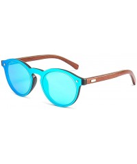 Round Mens Wood Sunglasses Mirror Women Sun Glasses Round One Pieces Lens Eyewear 2019 - Blue Mirror - CG18IL5NMMC $9.93