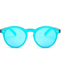 Round Mens Wood Sunglasses Mirror Women Sun Glasses Round One Pieces Lens Eyewear 2019 - Blue Mirror - CG18IL5NMMC $9.93