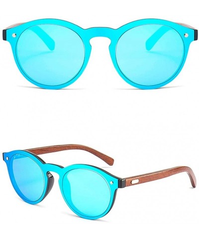 Round Mens Wood Sunglasses Mirror Women Sun Glasses Round One Pieces Lens Eyewear 2019 - Blue Mirror - CG18IL5NMMC $9.93