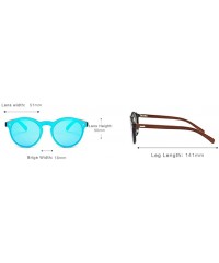 Round Mens Wood Sunglasses Mirror Women Sun Glasses Round One Pieces Lens Eyewear 2019 - Blue Mirror - CG18IL5NMMC $9.93