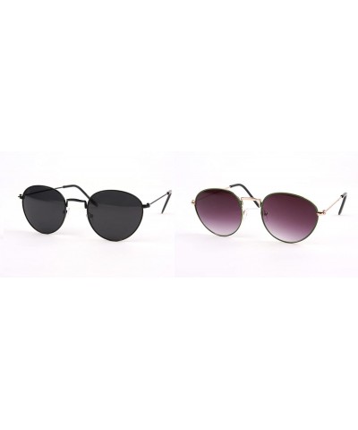Round Vintage Round Sunglasses P2150 - 2 Pcs Black/Smoke Lens & Green/Gradientsmoke Lens - CJ11ABSQAQT $53.92