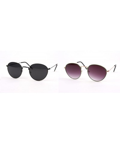 Round Vintage Round Sunglasses P2150 - 2 Pcs Black/Smoke Lens & Green/Gradientsmoke Lens - CJ11ABSQAQT $29.80