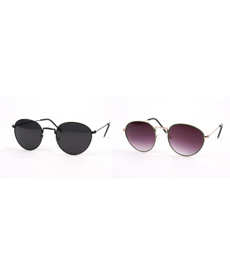 Round Vintage Round Sunglasses P2150 - 2 Pcs Black/Smoke Lens & Green/Gradientsmoke Lens - CJ11ABSQAQT $29.80