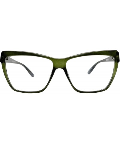 Butterfly Large Nerd Thin Eyeglasses Vintage Fashion Inspired Geek Clear Lens Horn Rimmed - Matt Green 3201 - CK18YG9D8HK $10.43