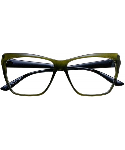 Butterfly Large Nerd Thin Eyeglasses Vintage Fashion Inspired Geek Clear Lens Horn Rimmed - Matt Green 3201 - CK18YG9D8HK $10.43