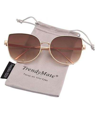 Cat Eye TrendyMate-Cat Eye Mirrored Flat Lenses Metal Frame Rivet Cute Mirrored Women Sunglasses - Gold Tea - CI18397TNDK $10.78