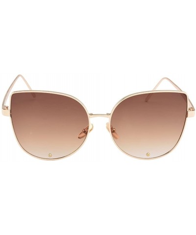 Cat Eye TrendyMate-Cat Eye Mirrored Flat Lenses Metal Frame Rivet Cute Mirrored Women Sunglasses - Gold Tea - CI18397TNDK $10.78