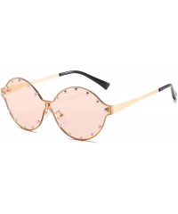 Square Classic Oval Rivet Sunglasses for Women Studded Eyeglasses UV400 Protection WS074 - 074 Gold Frame Champagne Lens - CY...