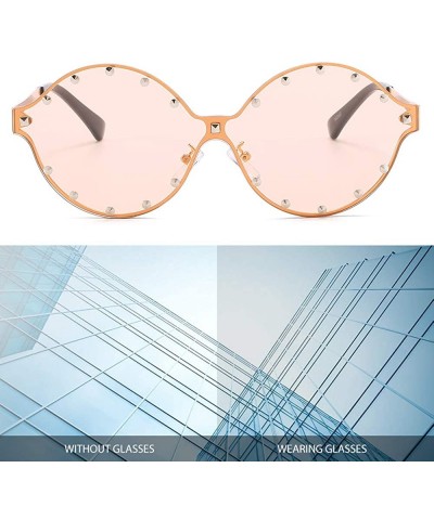 Square Classic Oval Rivet Sunglasses for Women Studded Eyeglasses UV400 Protection WS074 - 074 Gold Frame Champagne Lens - CY...