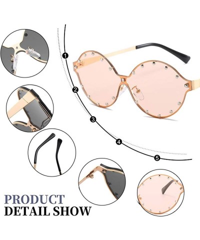 Square Classic Oval Rivet Sunglasses for Women Studded Eyeglasses UV400 Protection WS074 - 074 Gold Frame Champagne Lens - CY...
