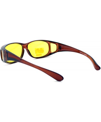 Oval Fit Over Small Glasses Foggy Gloomy Weather Yellow Lens Sunglasses - Brown - C718882YKQE $8.54