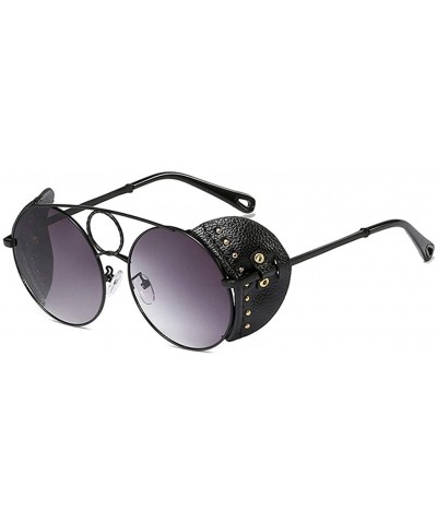 Round Vintage Sunglasses Men Steampunk Retro Metal Round Sun Glasses for Women Rivet - Black - CS18WCALC03 $22.98