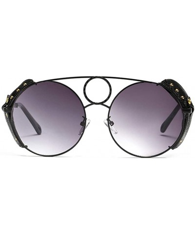 Round Vintage Sunglasses Men Steampunk Retro Metal Round Sun Glasses for Women Rivet - Black - CS18WCALC03 $12.53