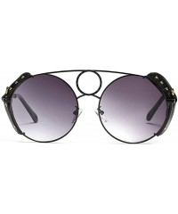 Round Vintage Sunglasses Men Steampunk Retro Metal Round Sun Glasses for Women Rivet - Black - CS18WCALC03 $12.53