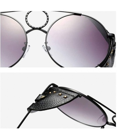 Round Vintage Sunglasses Men Steampunk Retro Metal Round Sun Glasses for Women Rivet - Black - CS18WCALC03 $12.53