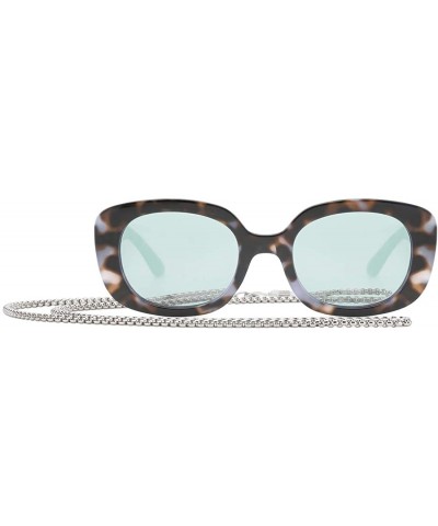 Oval Retro Sunglasses for Women Thick Transparent Frame with Eyeglass Chain Rectangle Shape UV400 Eyewear - CG193YO4WEH $33.05